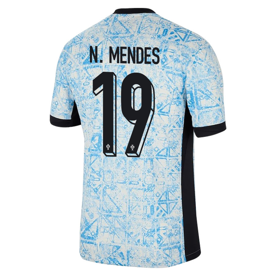 Nuno Mendes 19 Portugal National Team 2024/25 Away Men Jersey - Cream/Blue