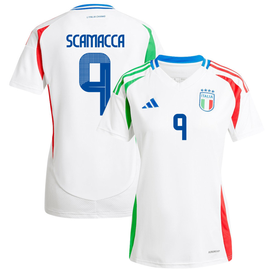 Gianluca Scamacca 9 Italy National Team 2024/25 Away Women Jersey - White