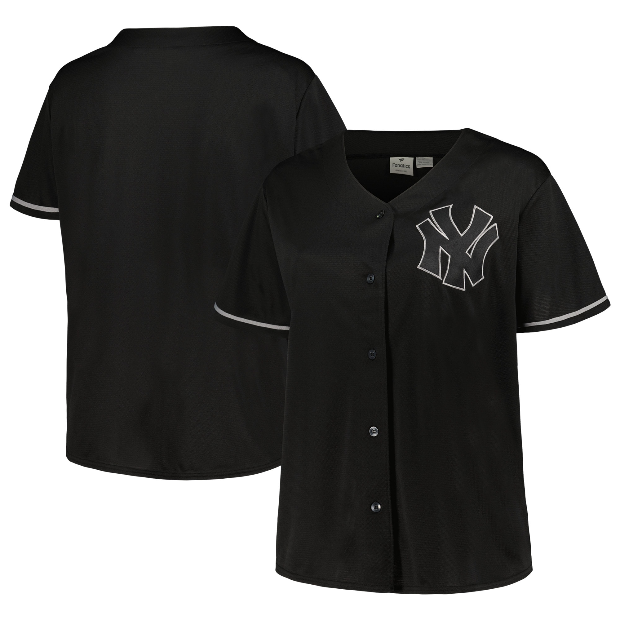 New York Yankees Women's Plus Size Pop Fashion Button-Up Jersey - Black\/Navy