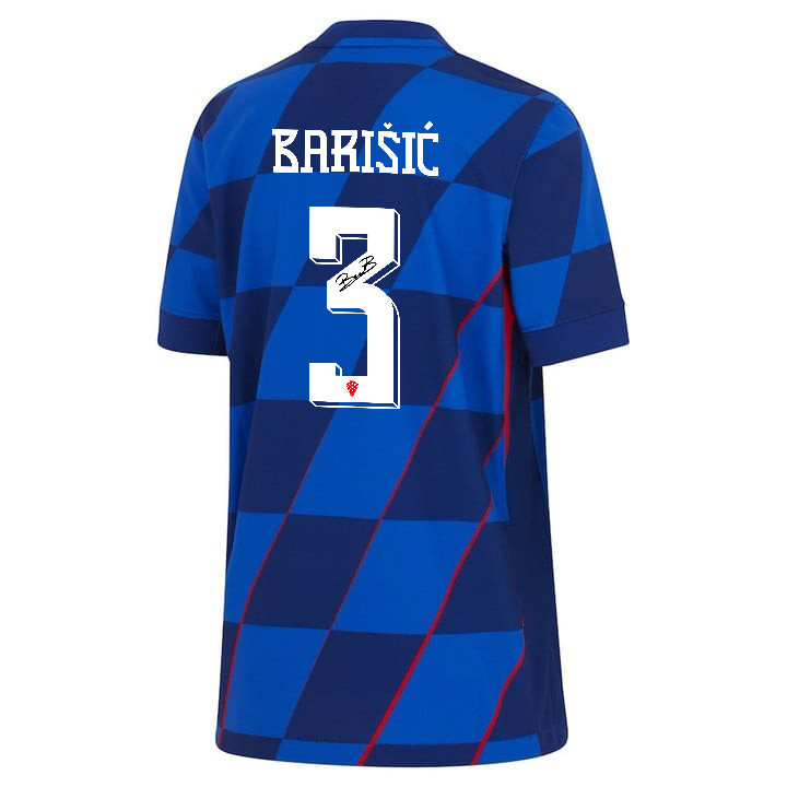 Borna Barišić 3 Signed Croatia National Team 2024 Away YOUTH Jersey Autographed - Navy