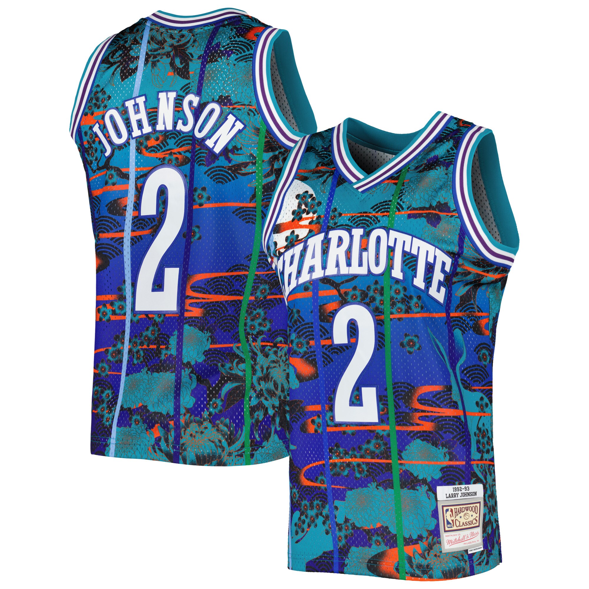 Larry Johnson Charlotte Hornets Mitchell & Ness 1992\/93 Hardwood Classics Lunar New Year Swingman Jersey - Teal