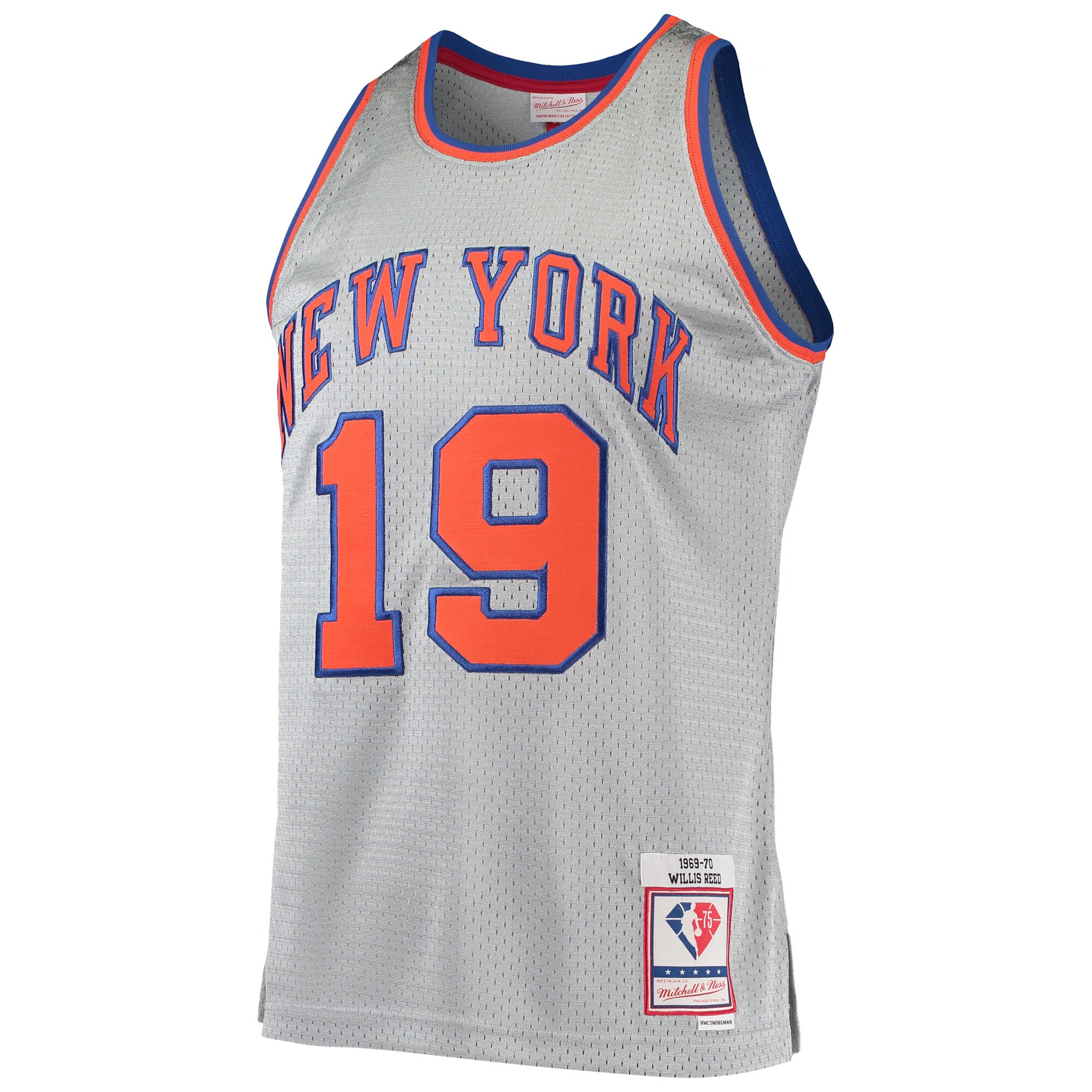 Willis Reed New York Knicks Mitchell & Ness 75th Anniversary 1969\/70 Hardwood Classics Swingman Jersey - Silver