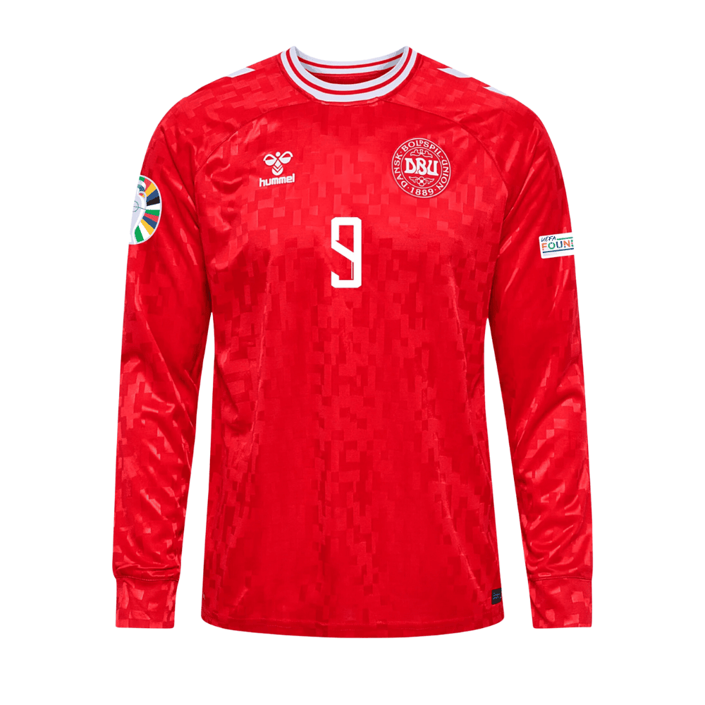 Rasmus Højlund 9 Denmark National Team 2024 Home Long Sleeve Men Jersey - Red