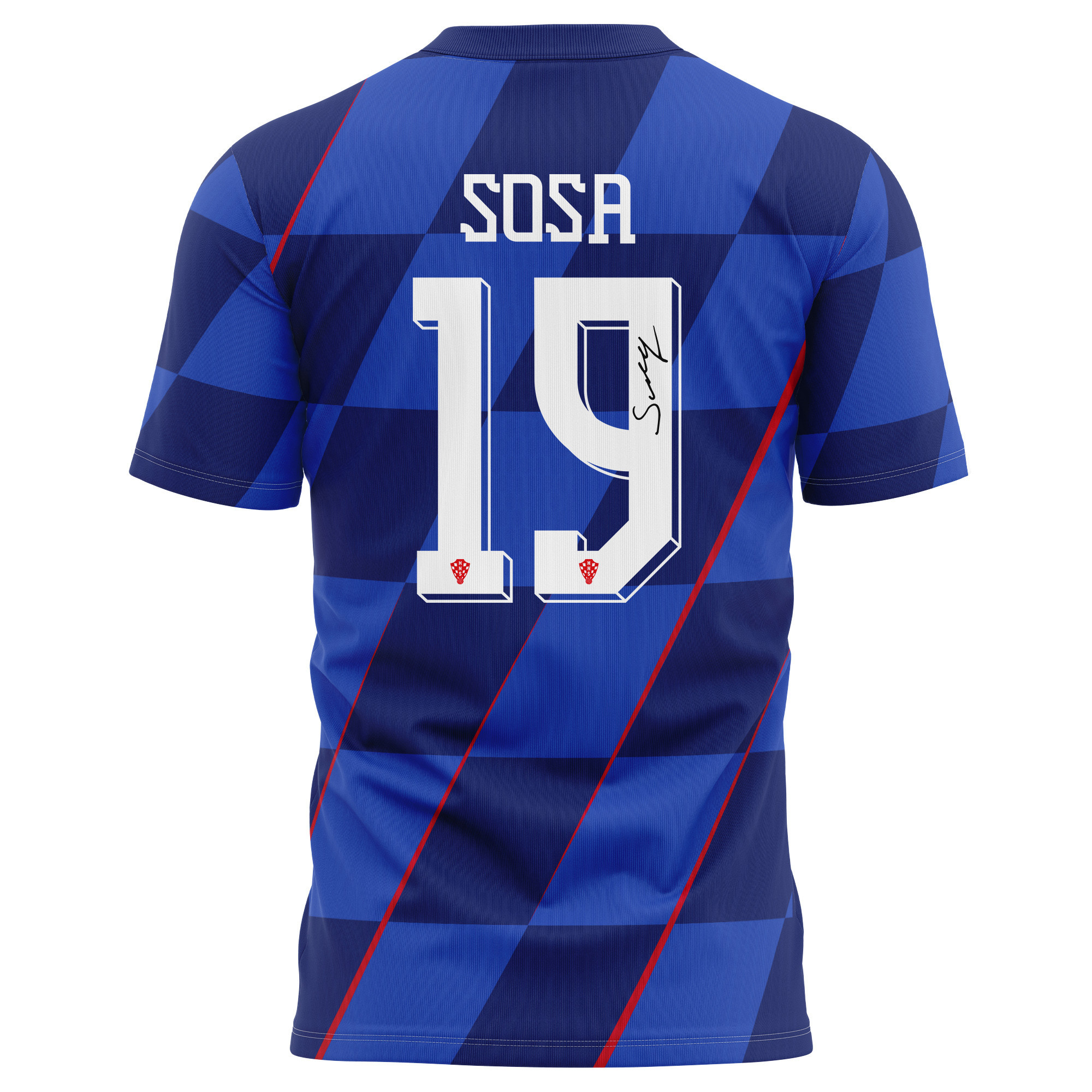 Borna Sosa 19 Signed Croatia National Team 2024/25 Away Kits AOP T-shirt Autographed - Navy