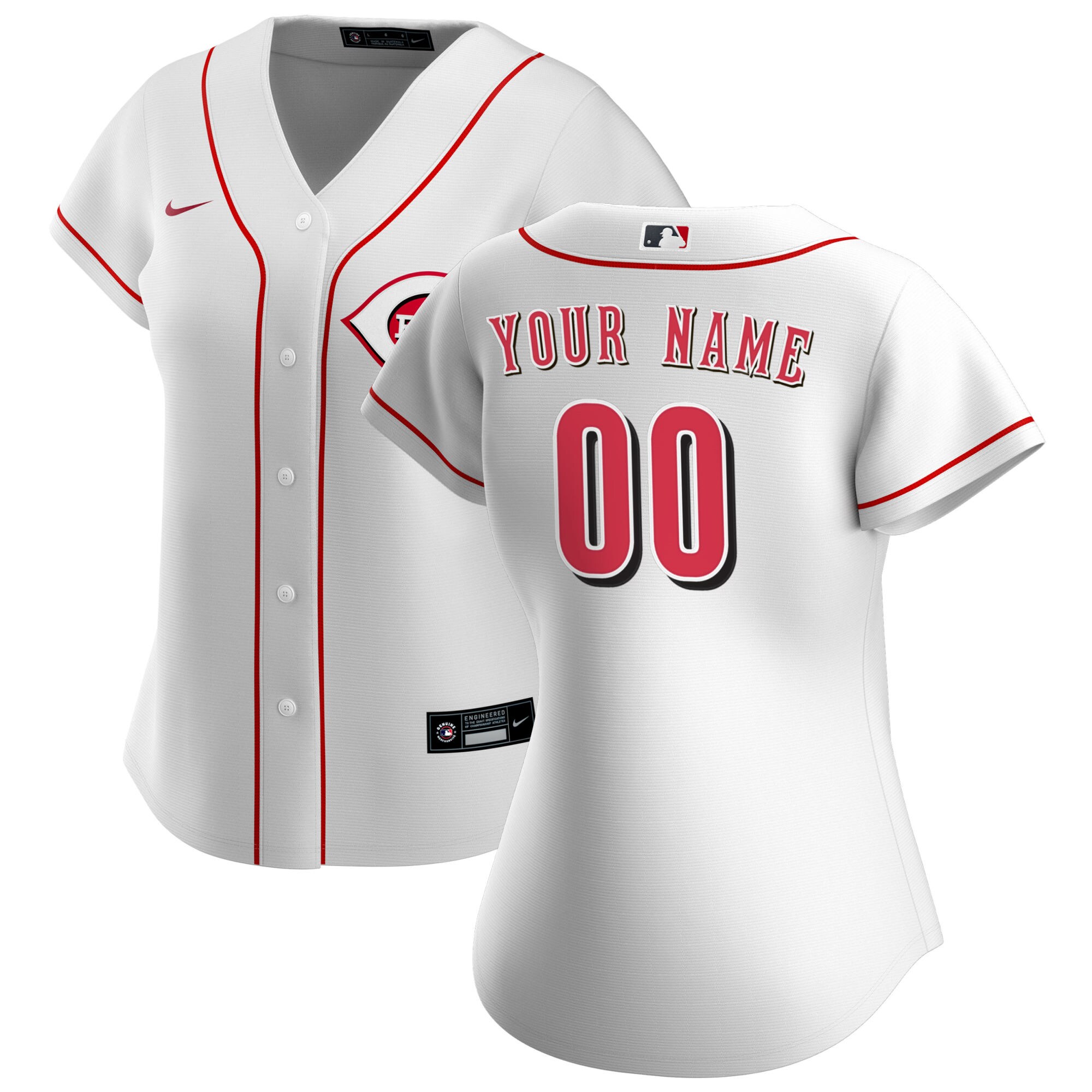 Cincinnati Reds  Women's Home Replica Custom Jersey - White