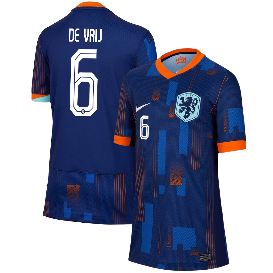 Stefan de Vrij 6 Netherlands National Team 2024/25 Away YOUTH Jersey - Navy