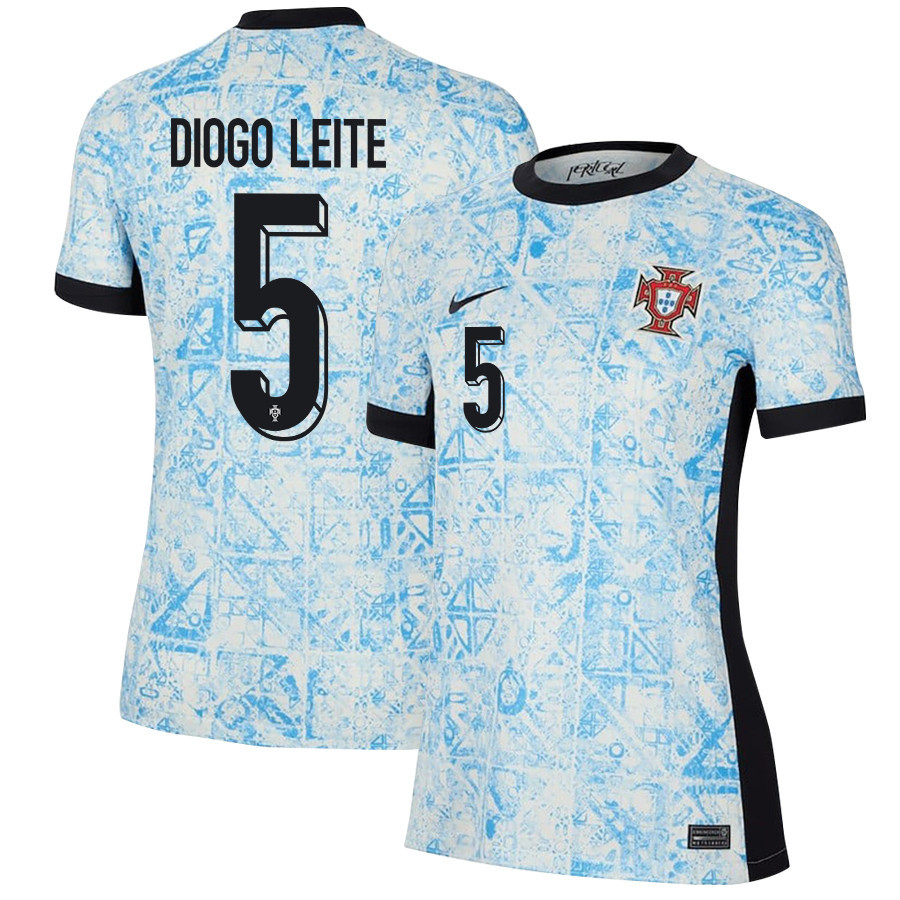 Diogo Leite 5 Portugal National Team 2024/25 Away WOMEN Jersey - Cream/Blue