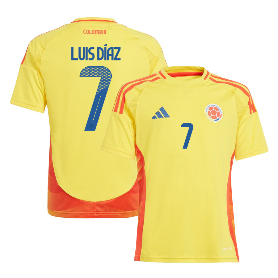Luis Díaz 7 Colombia National Team 2024/25 Home YOUTH Jersey - Yellow