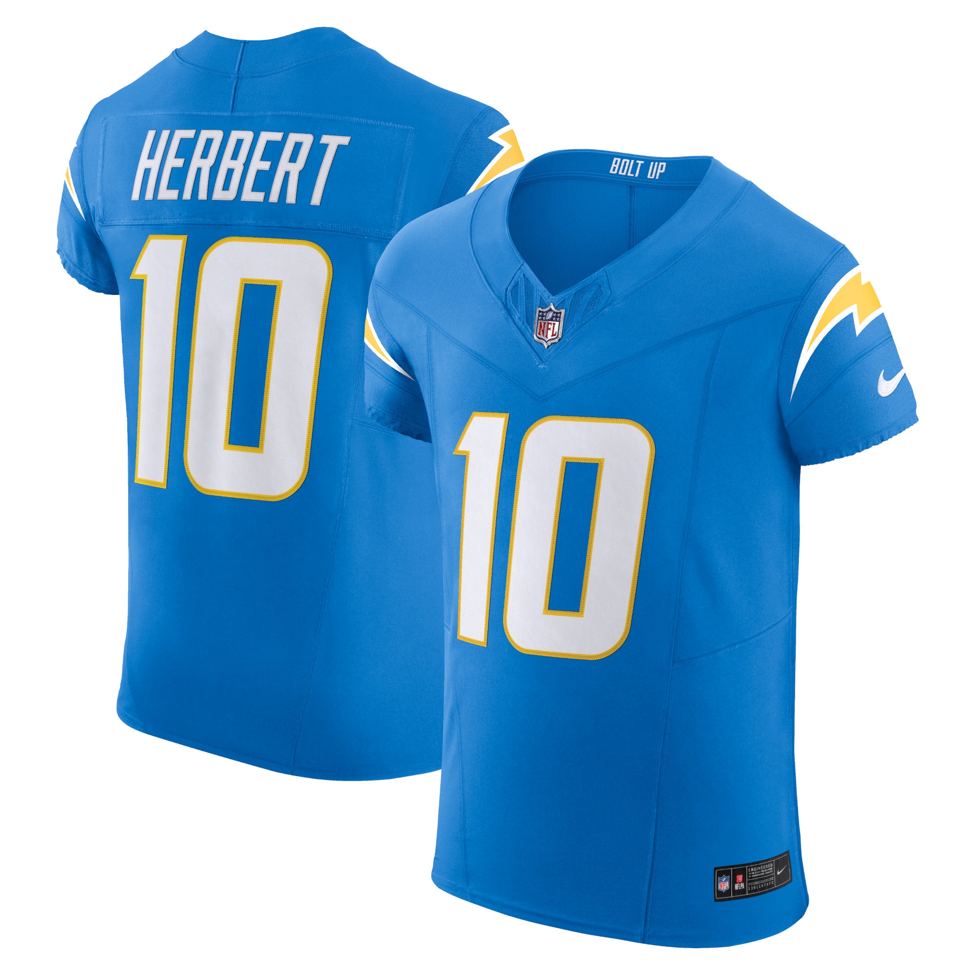 Justin Herbert Los Angeles Chargers Nike Vapor F.U.S.E. Elite Jersey ...