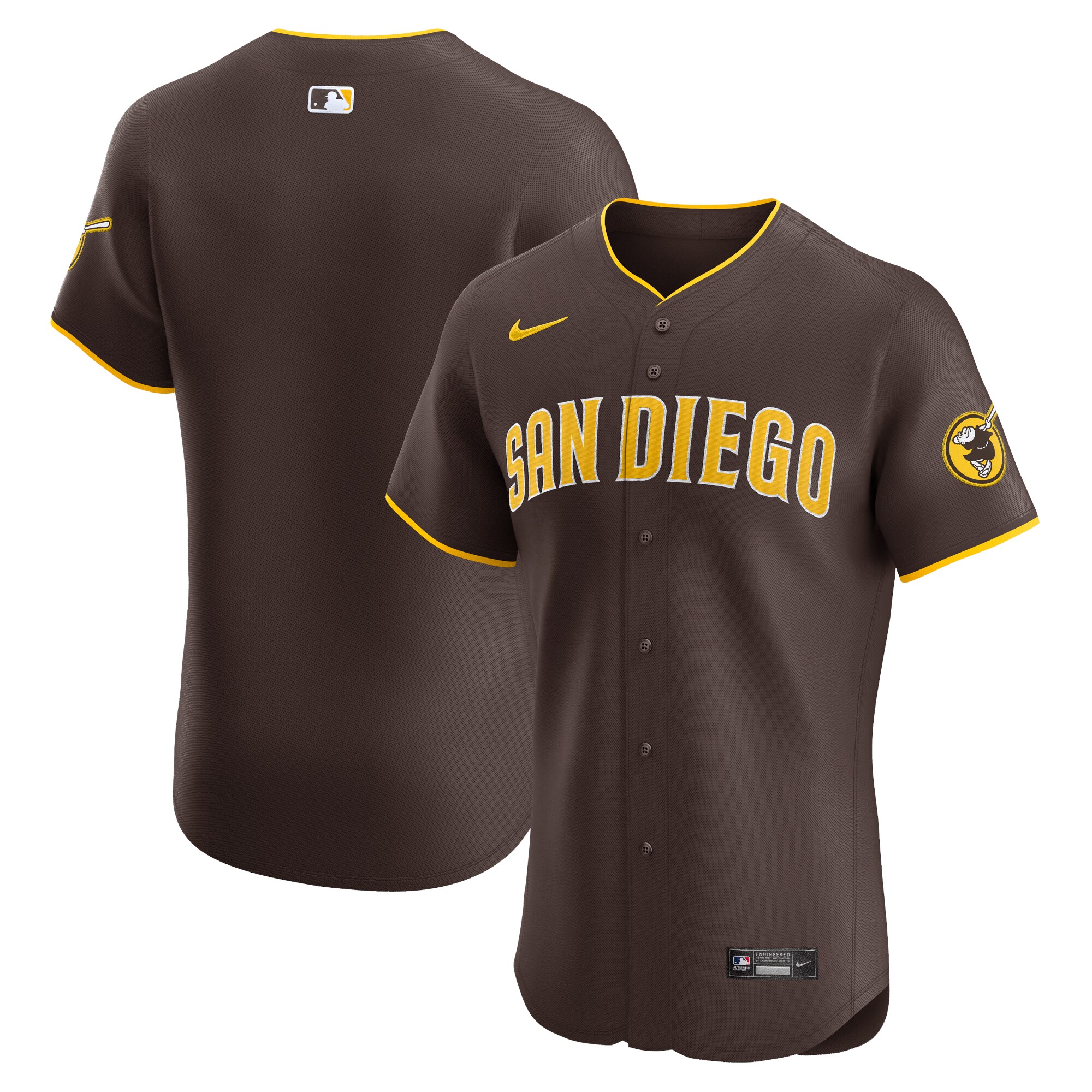 San Diego Padres  Road Vapor Premier Elite Patch Jersey - Brown