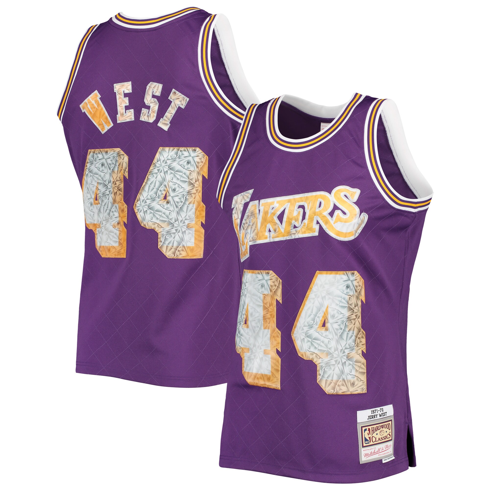 Jerry West Los Angeles Lakers Mitchell & Ness 1971\/72 Hardwood Classics NBA 75th Anniversary Diamond Swingman Jersey - Purple