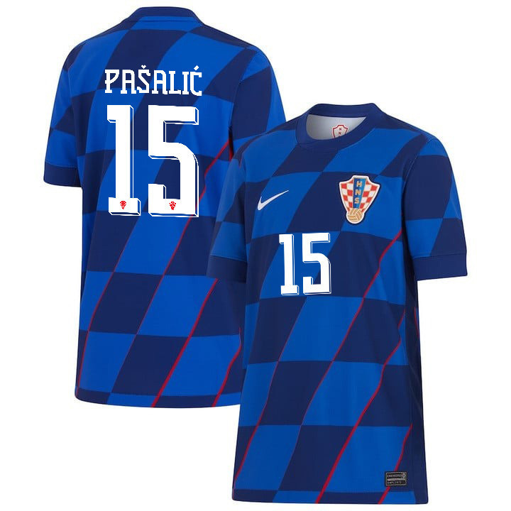Mario Pašalić 15 Croatia National Team 2024 Away YOUTH Jersey - Blue