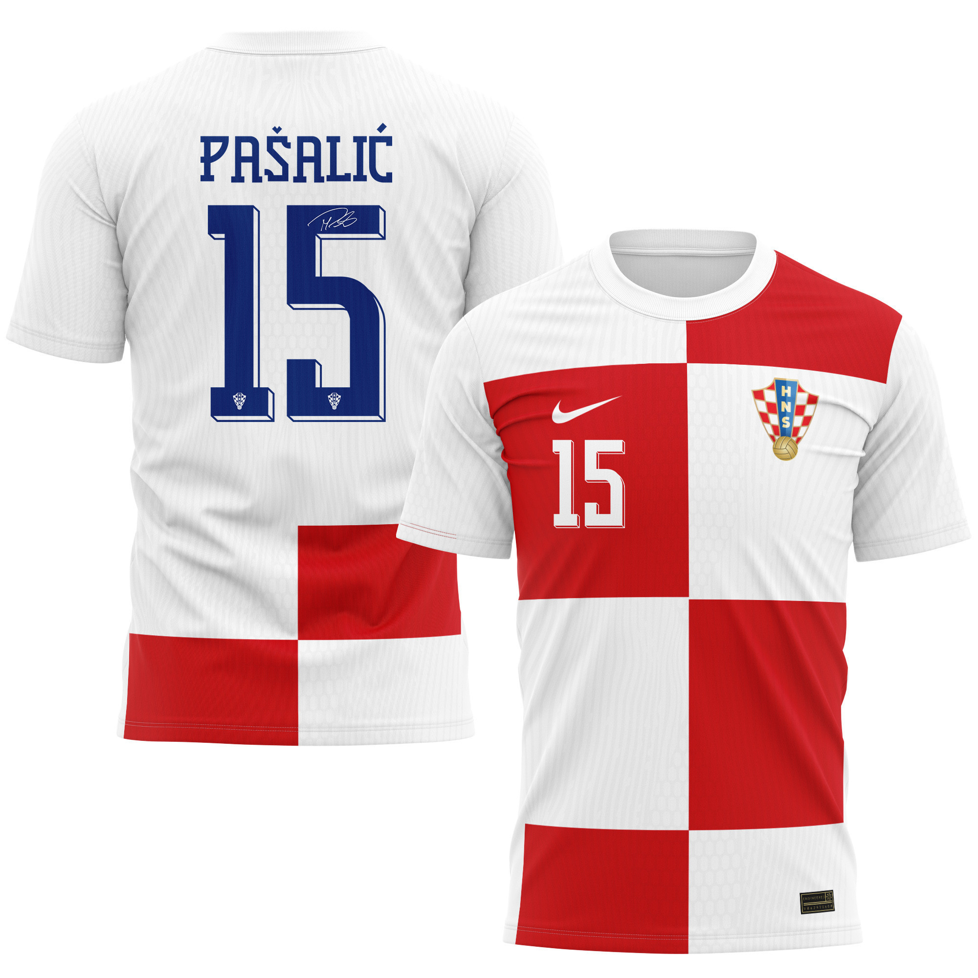 Mario Pašalić 15 Signed Croatia National Team 2024/25 Home Kits AOP T-shirt Autographed - White