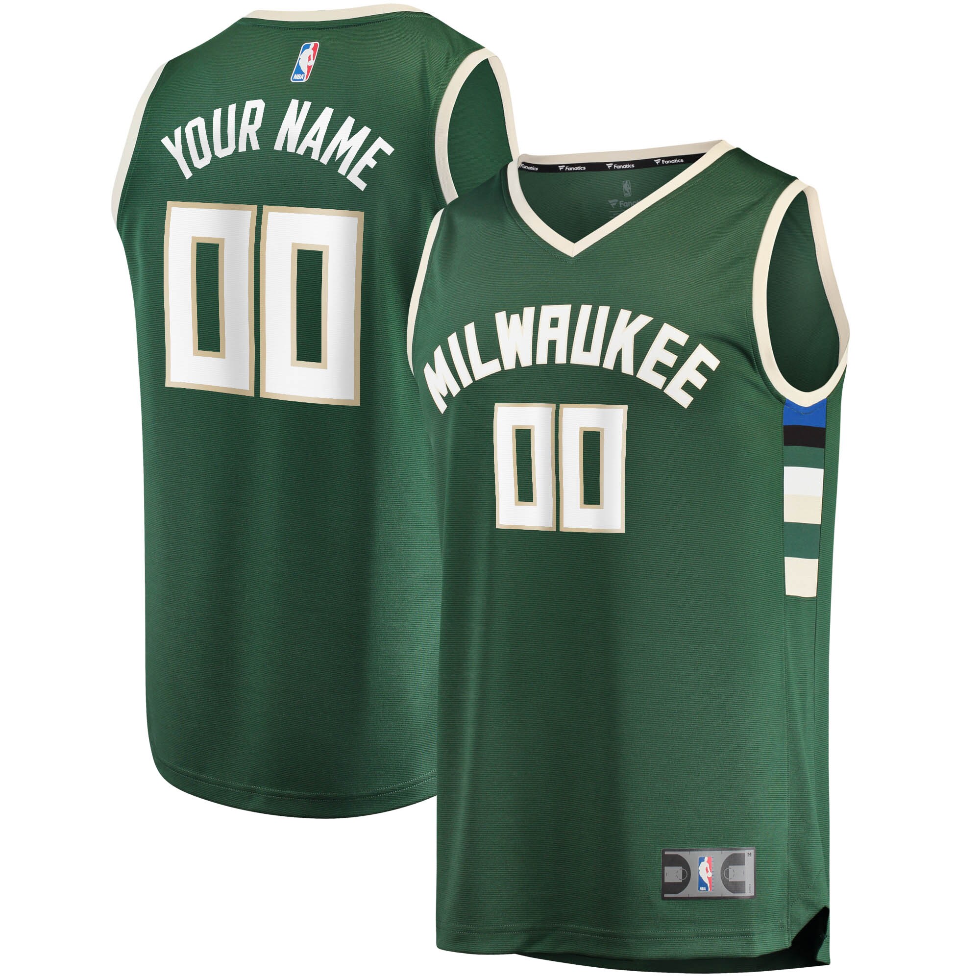 Milwaukee Bucks Fanatics Youth Fast Break Custom Replica Jersey Hunter Green - Icon Edition