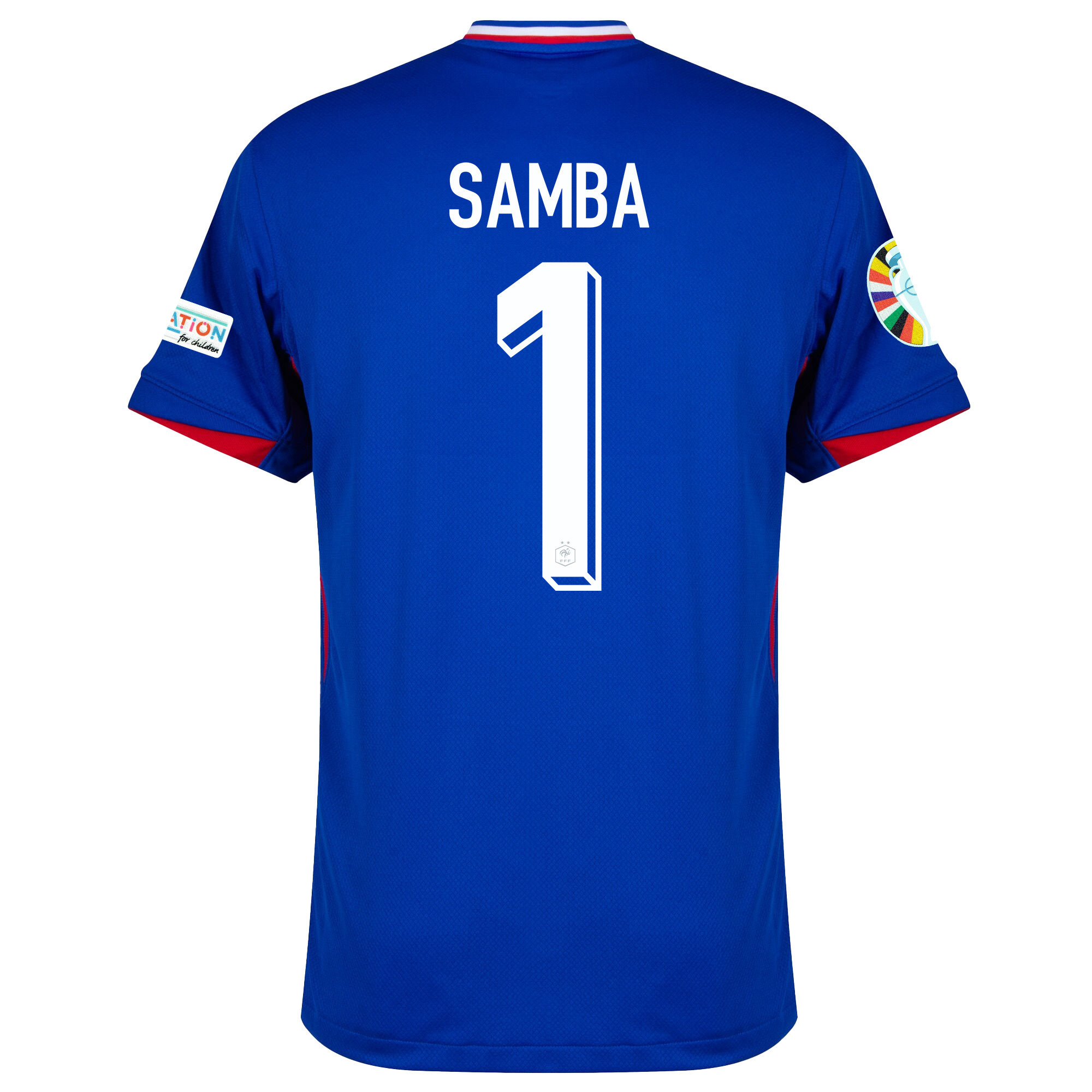 Brice Samba 1 France National Team 2024/25 Home Jersey - Euro UEFA Patch - Men, Blue