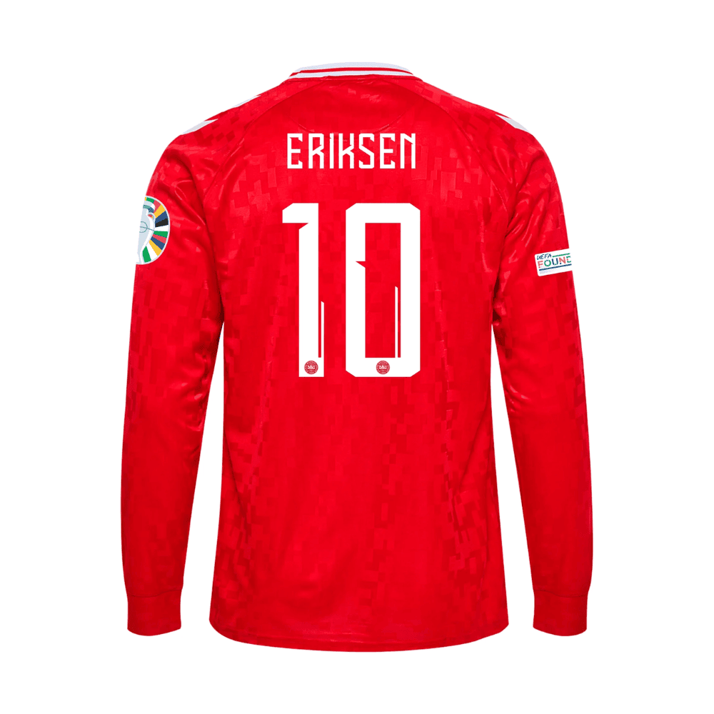 Christian Eriksen 10 Denmark National Team 2024 Home Long Sleeve Men Jersey - Red