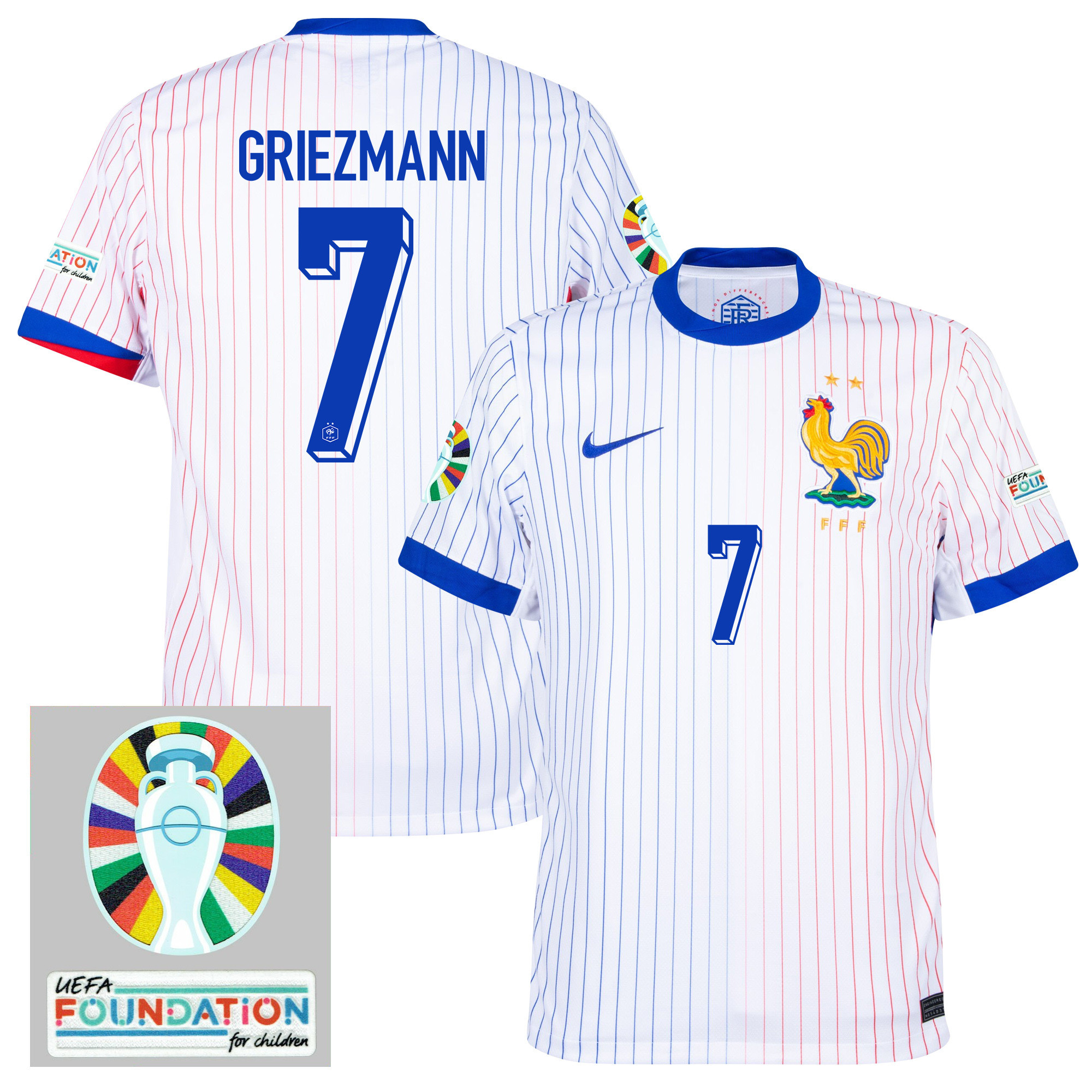 Antoine Griezmann 7 France National Team 2024/25 Away Jersey - Euro UEFA Patch - Men, White