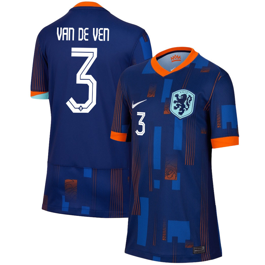 Micky van de Ven 3 Netherlands National Team 2024/25 Away YOUTH Jersey - Navy