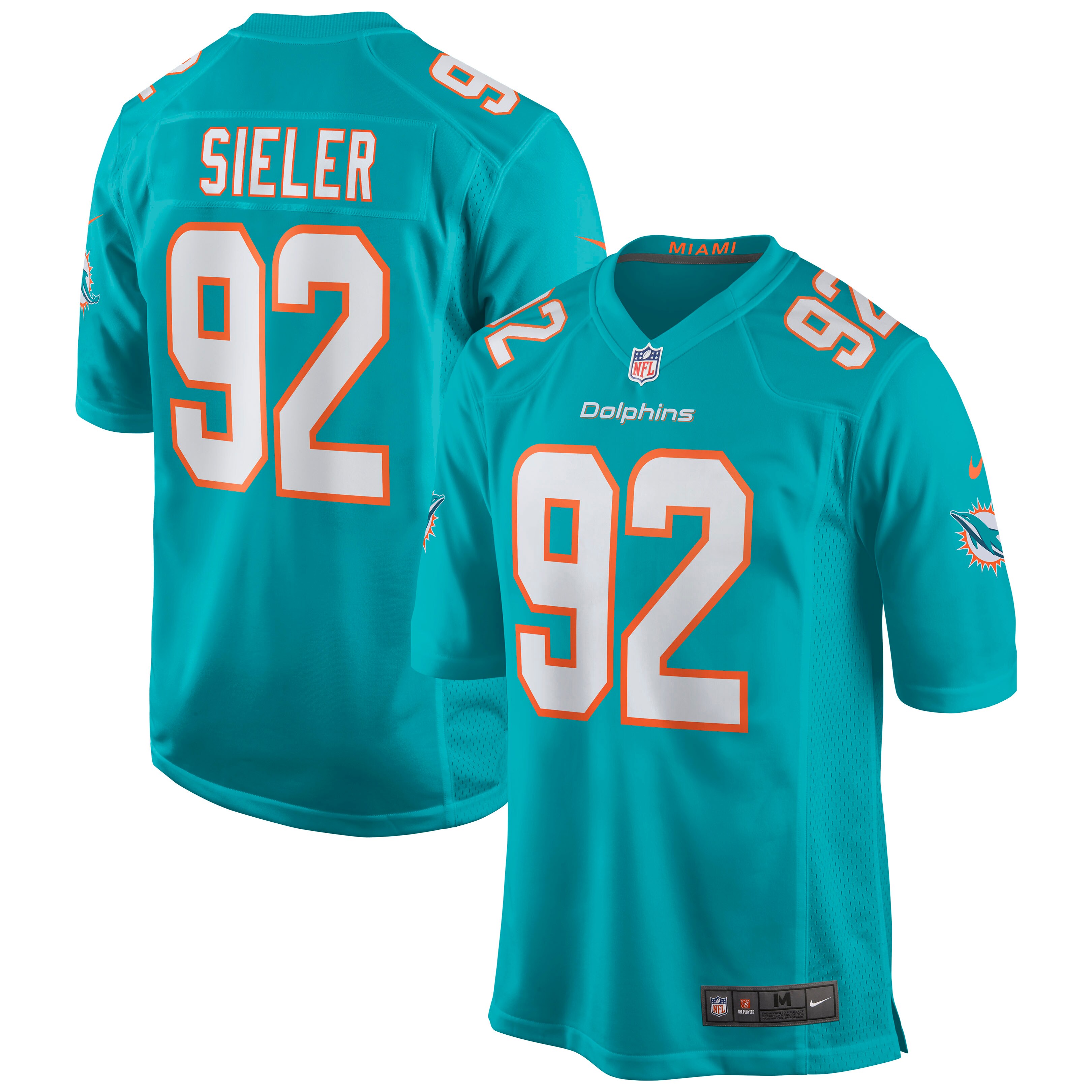 Zach Sieler Miami Dolphins  Game Jersey - Aqua