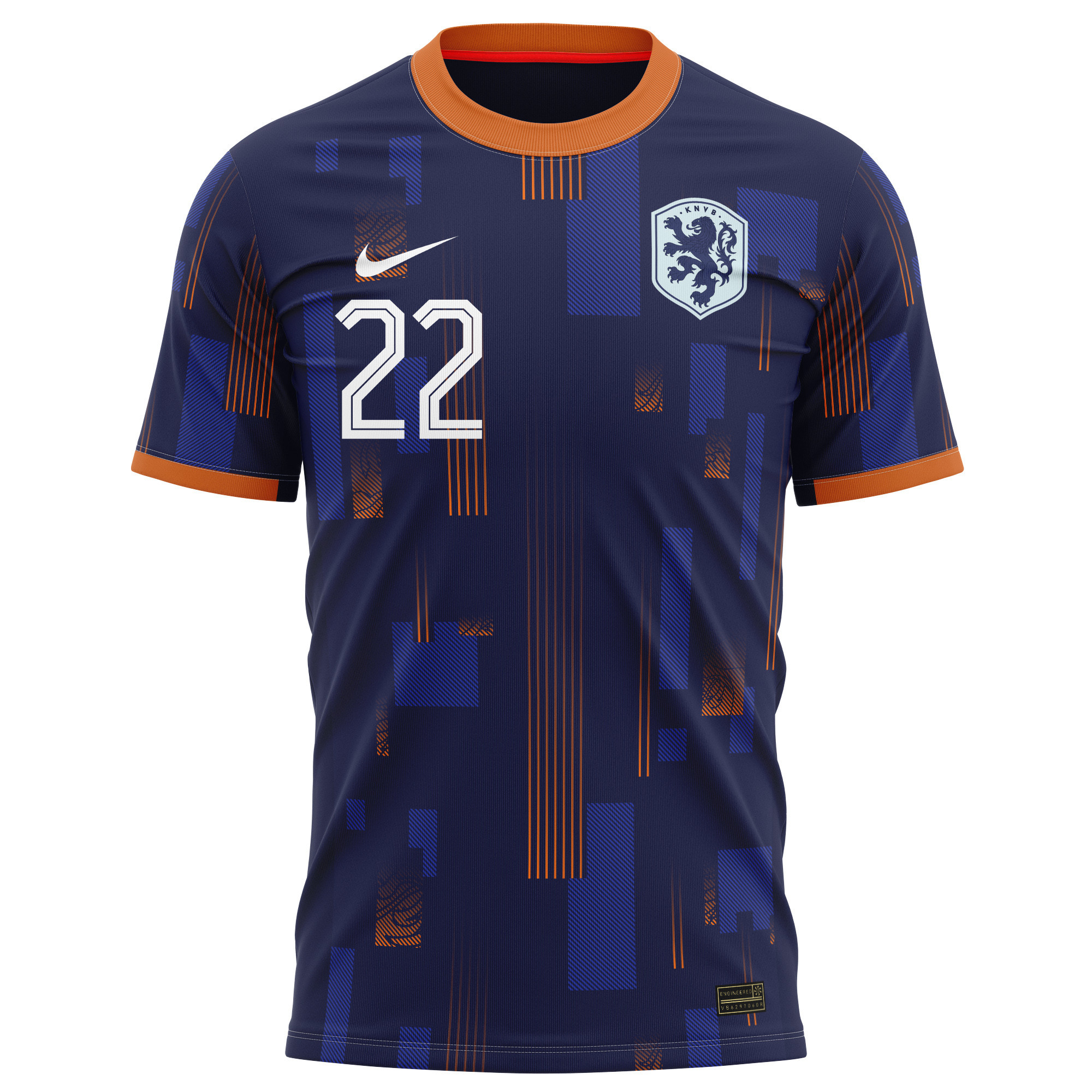 Denzel Dumfries 22 Netherlands National Team 2024 Away Kits AOP T-shirt - Navy