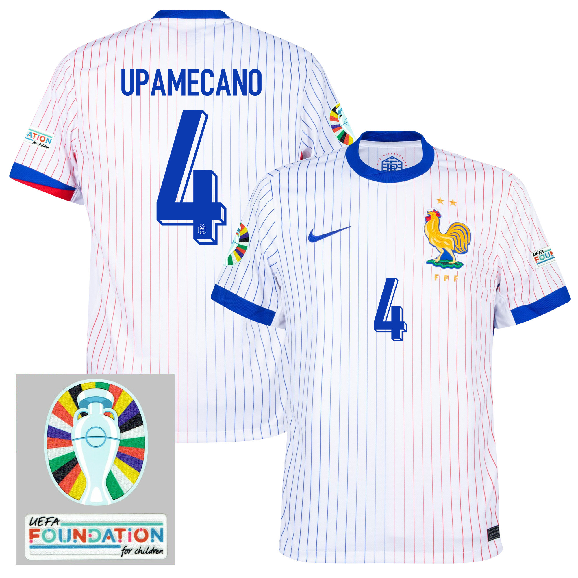 Dayot Upamecano 4 France National Team 2024/25 Away Jersey - Euro UEFA Patch - Men, White