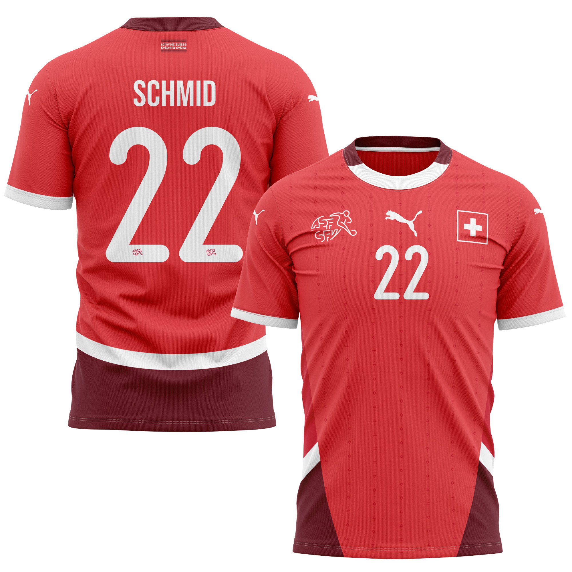 Dominik Schmid 22 Switzerland National Team 2024/25 Home Kits AOP T-shirt - Red