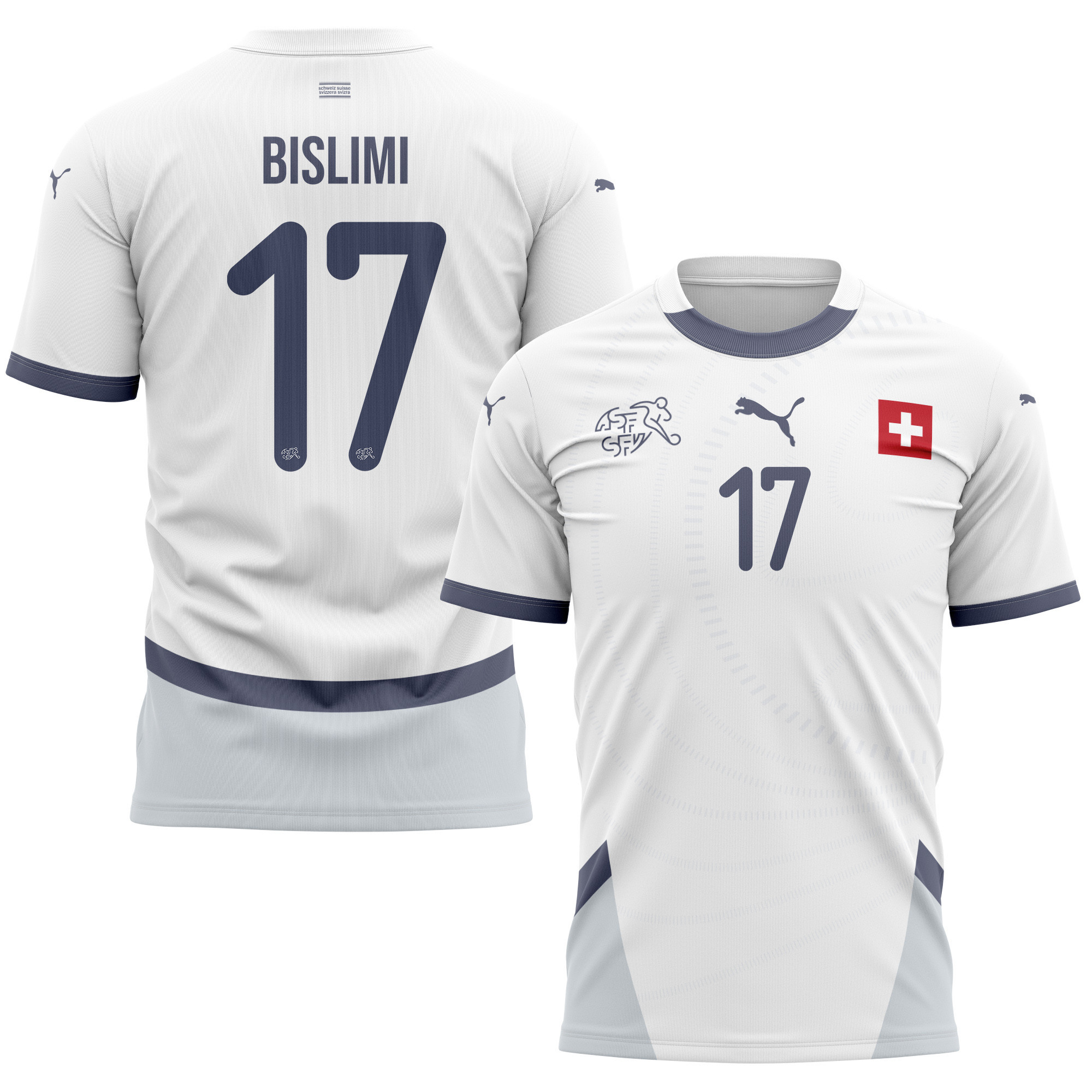 Uran Bislimi 17 Switzerland National Team 2024/25 Away Kits AOP T-shirt - White