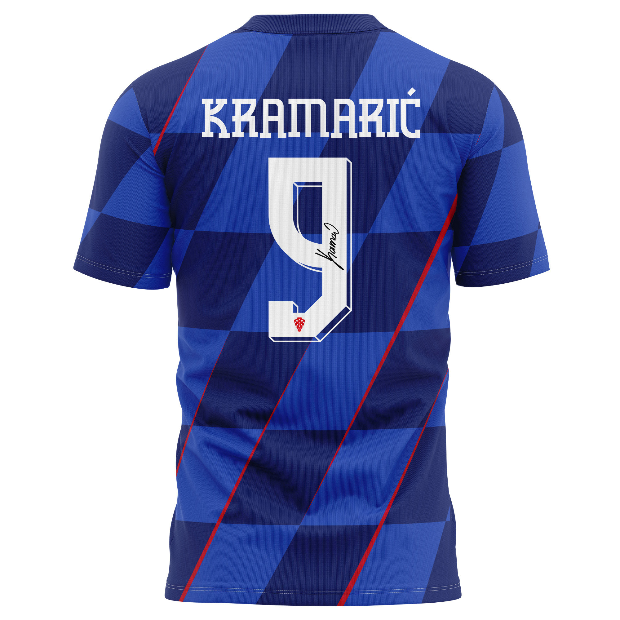 Andrej Kramarić 9 Signed Croatia National Team 2024/25 Away Kits AOP T-shirt Autographed - Navy