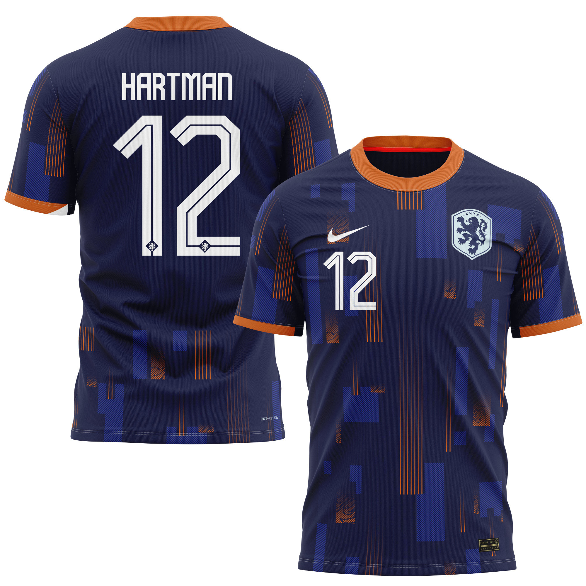 Quilindschy Hartman 12 Netherlands National Team 2024 Away Kits AOP T-shirt - Navy