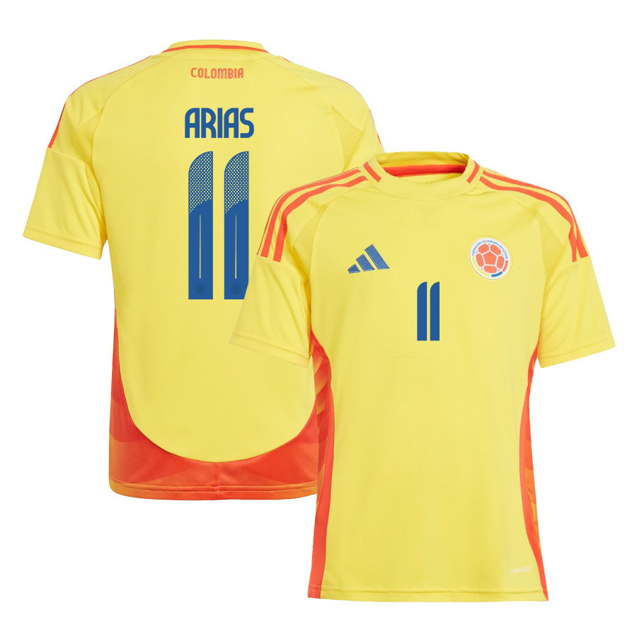 Jhon Arias 11 Colombia National Team 2024/25 Home YOUTH Jersey - Yellow