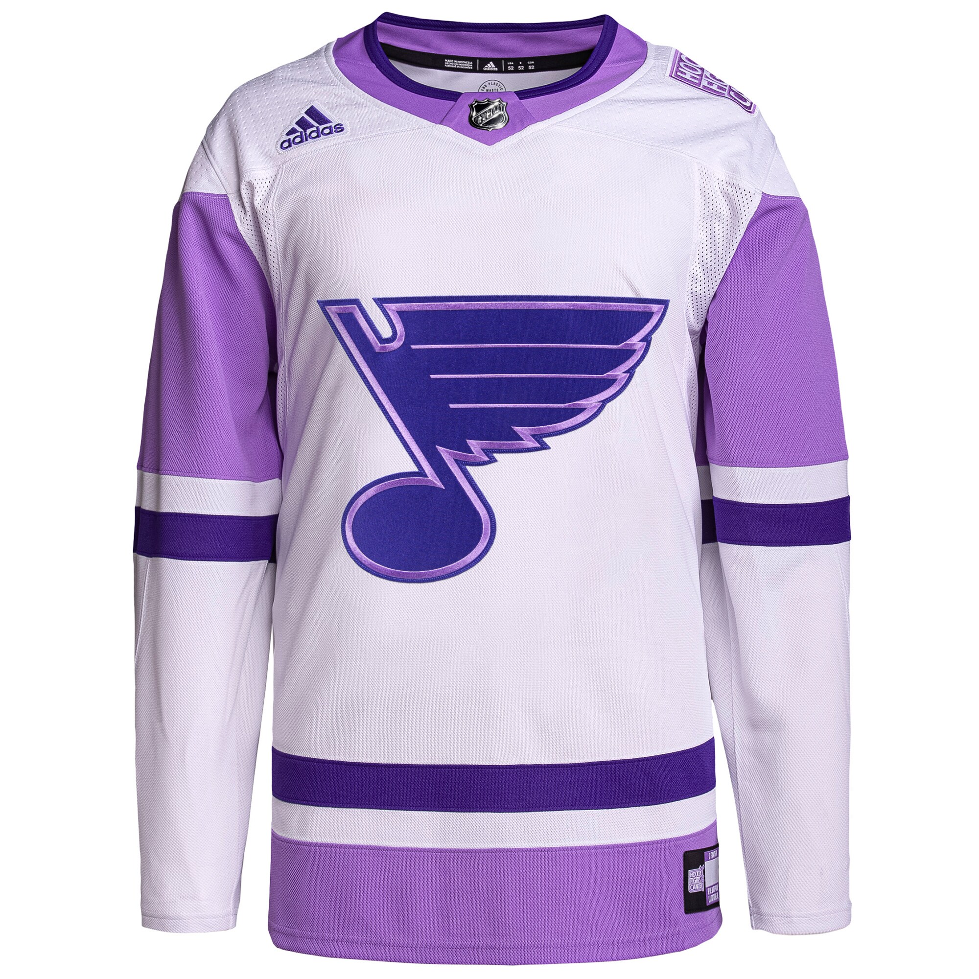 St. Louis Blues adidas Hockey Fights Cancer Primegreen Authentic Blank Practice Jersey - White\/Purple