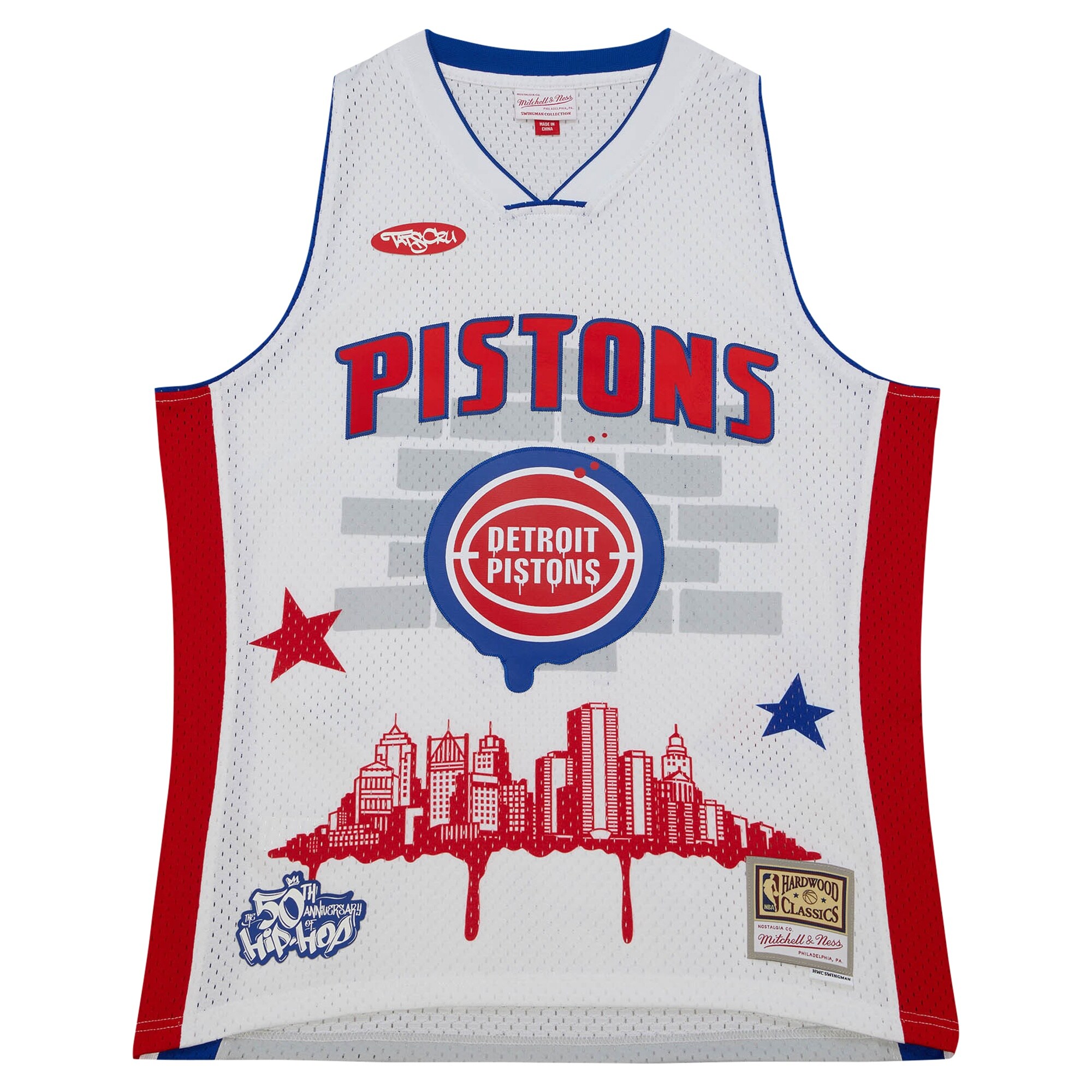 Detroit Pistons Mitchell & Ness x Tats Cru Hardwood Classics Fashion Jersey - White