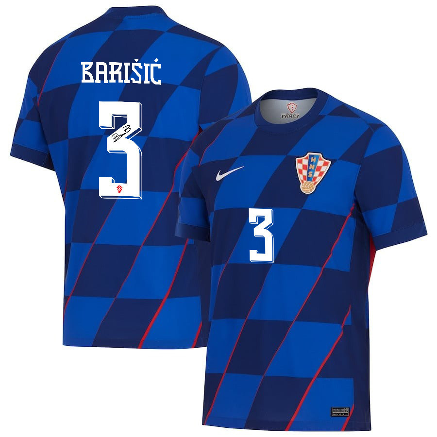 Borna Barišić 3 Signed Croatia National Team 2024 Away Men Jersey Autographed - Navy