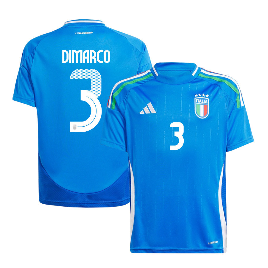Federico Dimarco 3 Italy National Team 2024/25 Home YOUTH Jersey - Blue