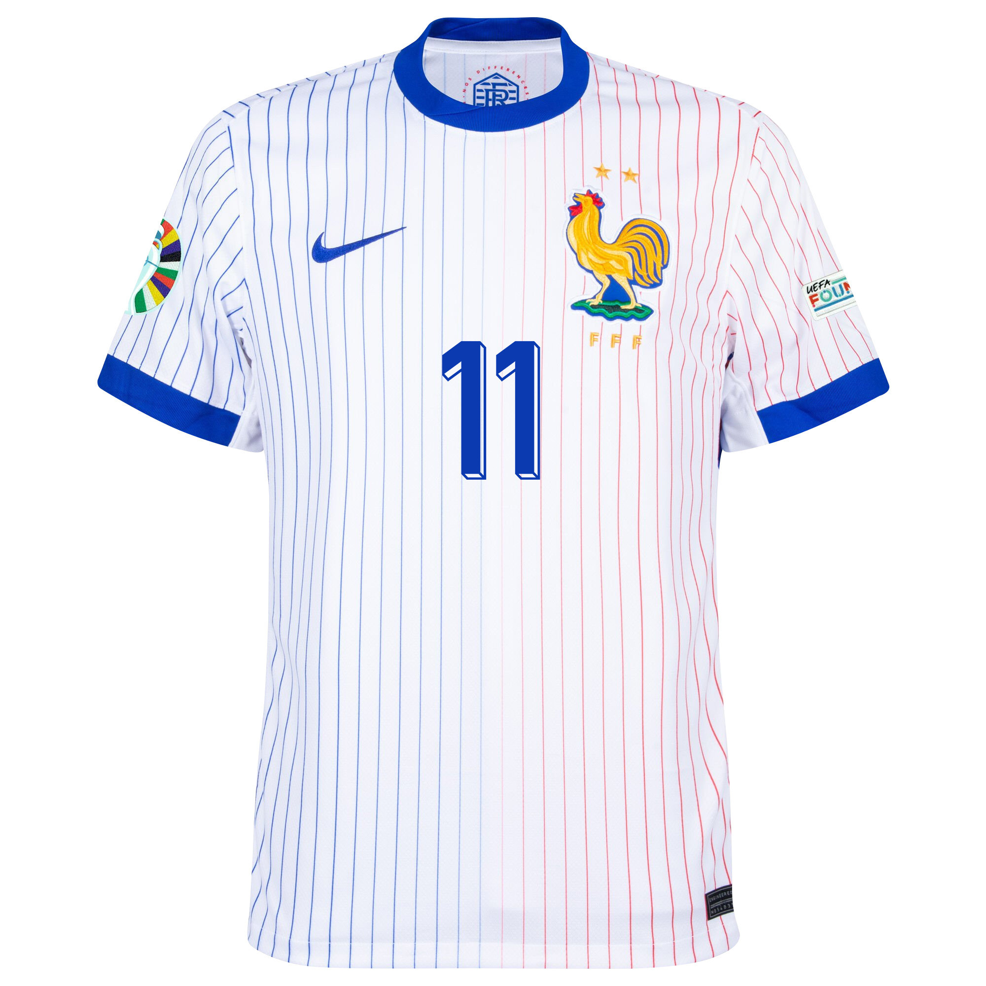 Ousmane Dembélé 11 France National Team 2024/25 Away Jersey - Euro UEFA Patch - Men, White