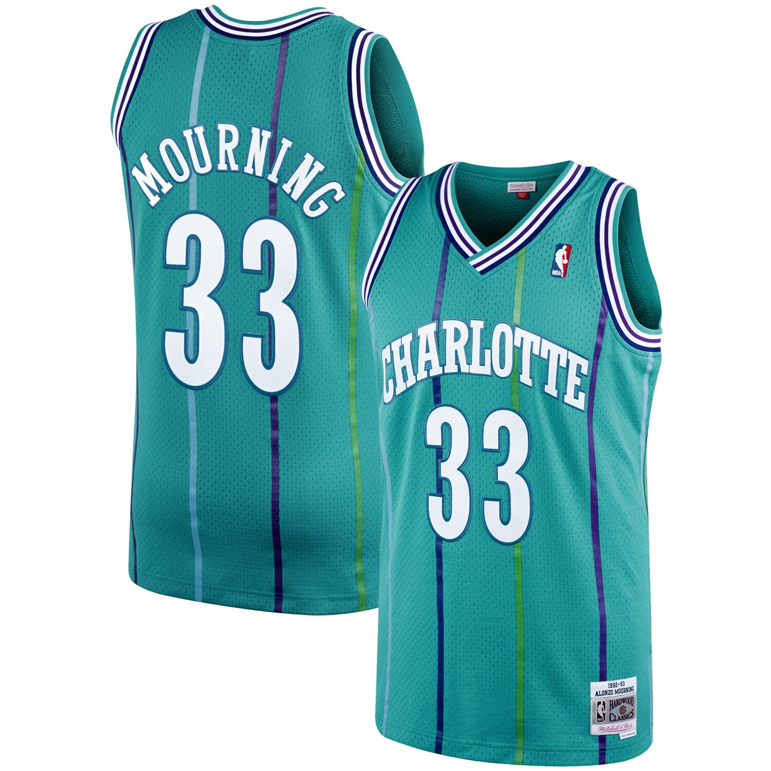 Alonzo Mourning Charlotte Hornets Mitchell & Ness 1992\/93 Hardwood Classics Swingman Jersey - Teal