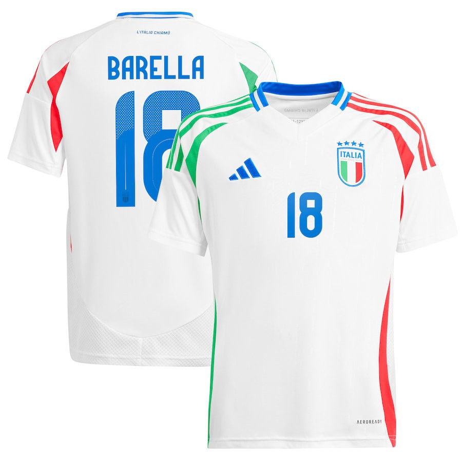Nicolo Barella 18 Italy National Team 2024 Away YOUTH Jersey - White