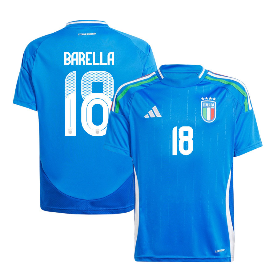 Nicolo Barella 18 Italy National Team 2024/25 Home YOUTH Jersey - Blue