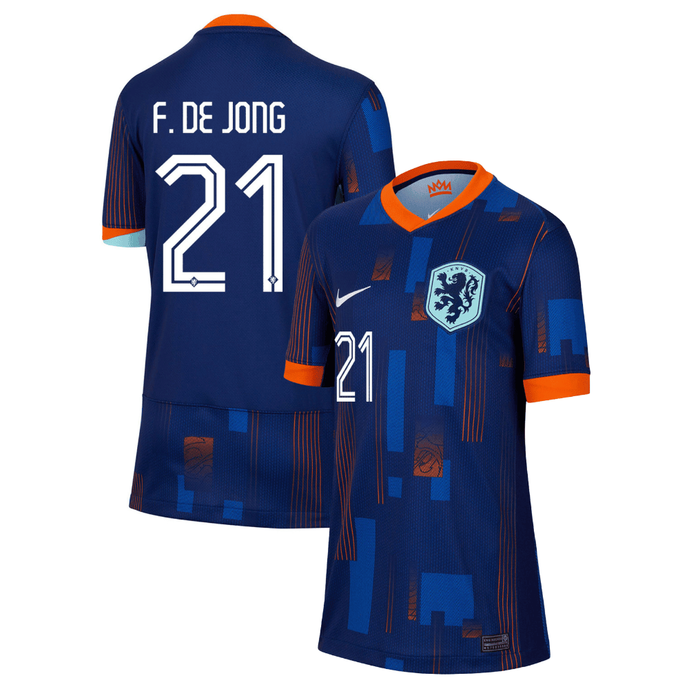 Frenkie de Jong 21 Netherlands National Team 2024 Away YOUTH Jersey - Blue