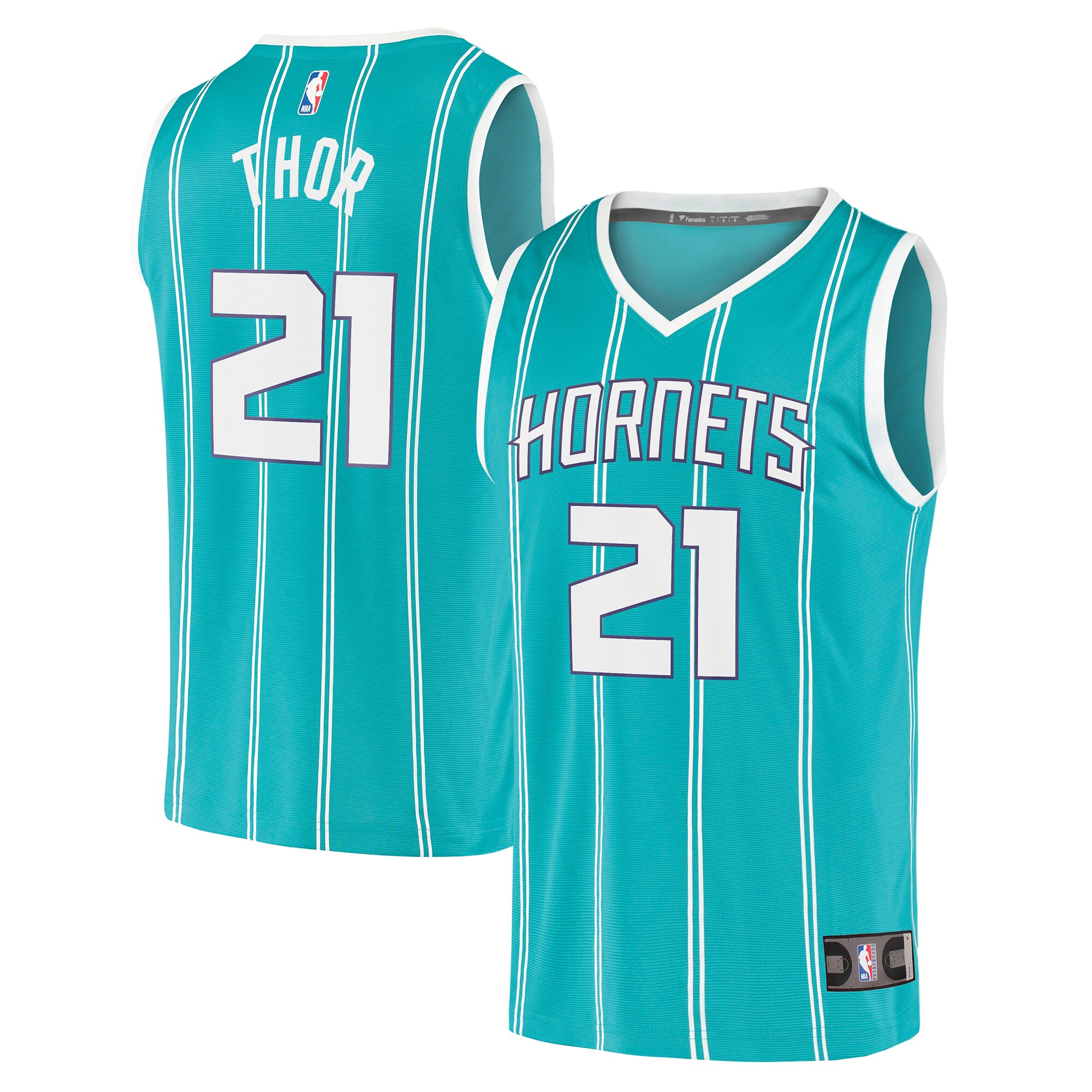 JT Thor Charlotte Hornets Fanatics Youth 2021\/22 Fast Break Replica Jersey - Icon Edition - Teal