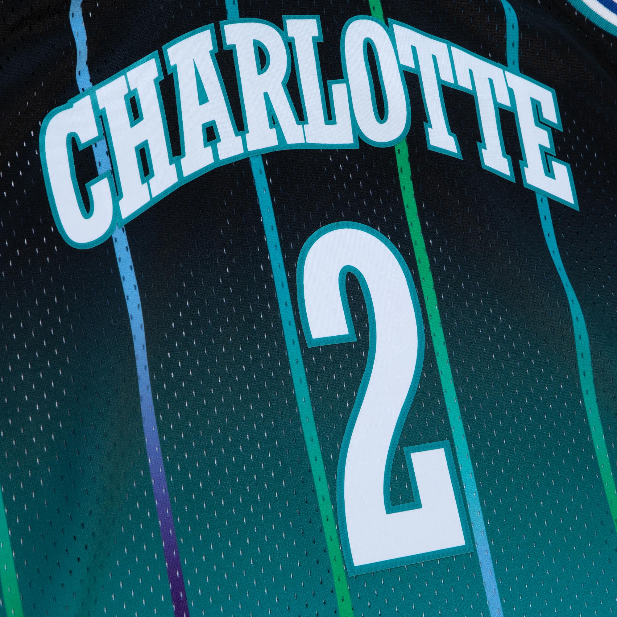 Larry Johnson Charlotte Hornets Mitchell & Ness 1992\/93 Hardwood Classics Fadeaway Swingman Player Jersey - Teal\/Black