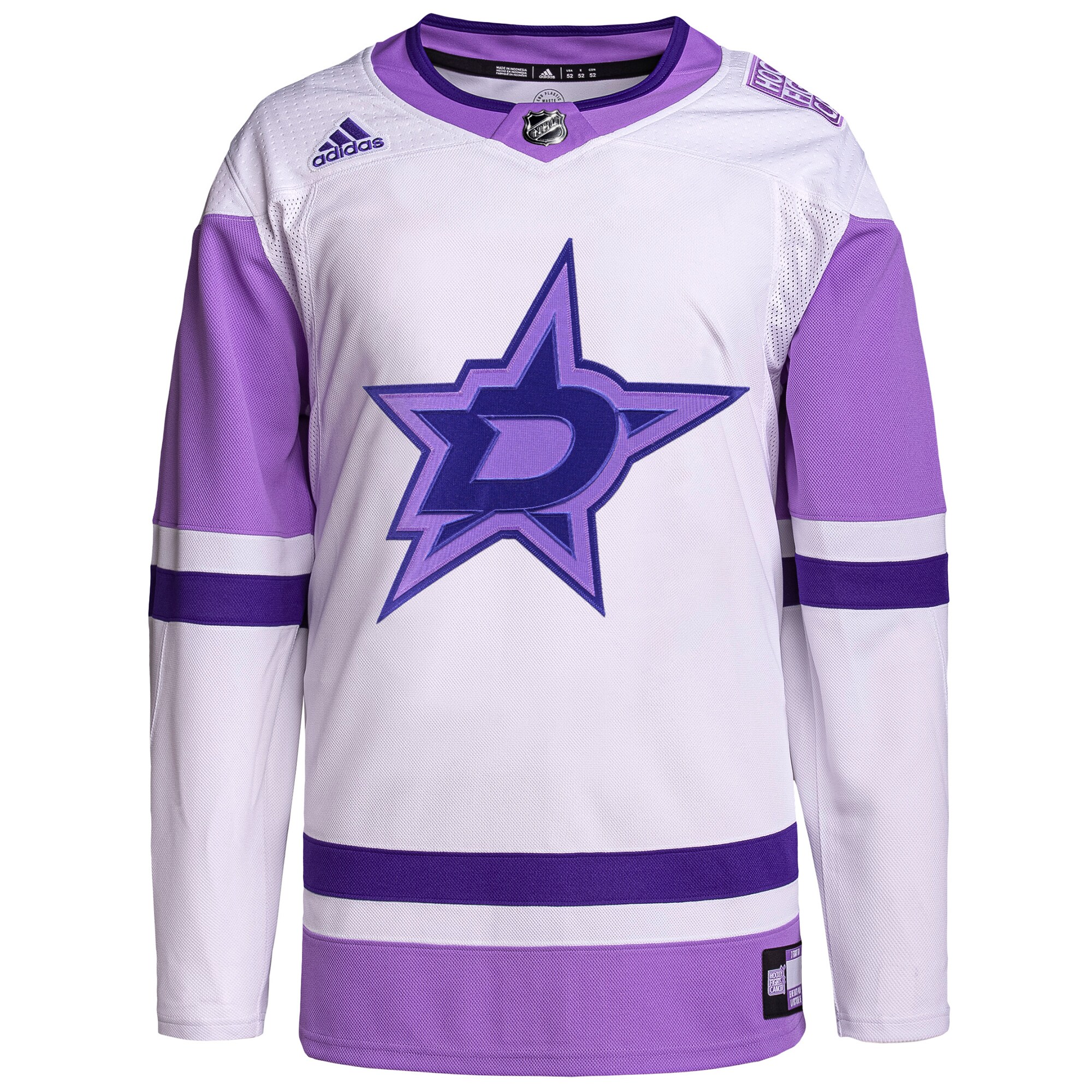 Dallas Stars adidas Hockey Fights Cancer Primegreen Authentic Blank Practice Jersey - White\/Purple
