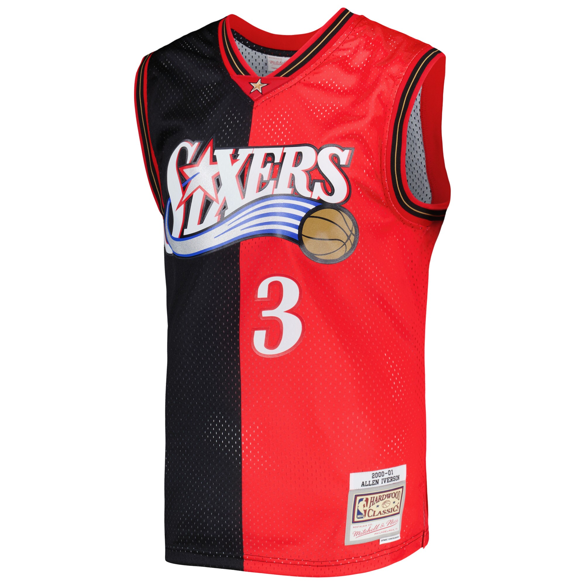 Allen Iverson Philadelphia 76ers Mitchell & Ness Hardwood Classics 2000\/01 Split Swingman Jersey - Black\/Red