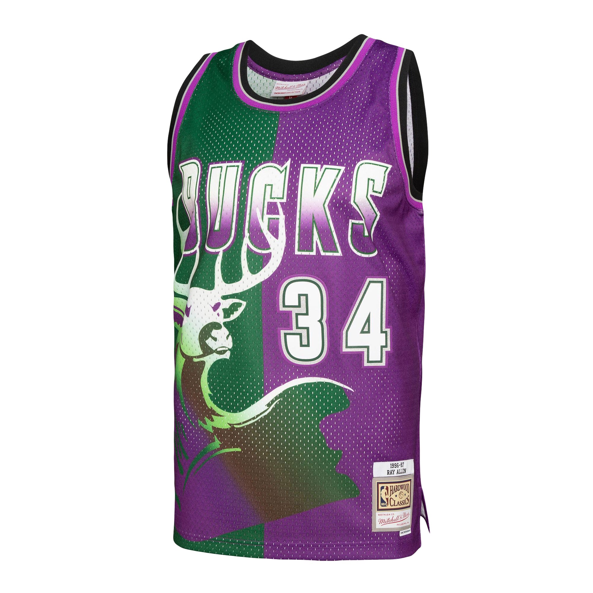 Ray Allen Milwaukee Bucks Mitchell & Ness Hardwood Classics 1996\/97 Split Swingman Jersey - Green\/Purple