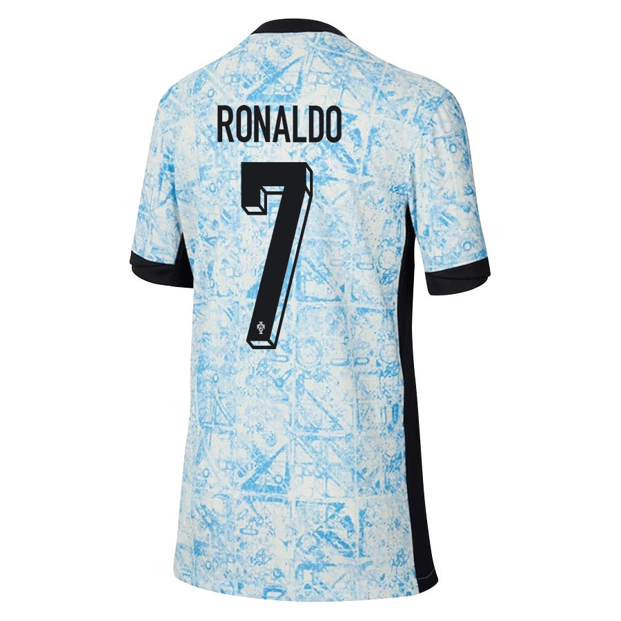 Cristiano Ronaldo 7 Portugal National Team 2024/25 Away YOUTH Jersey - Cream/Blue