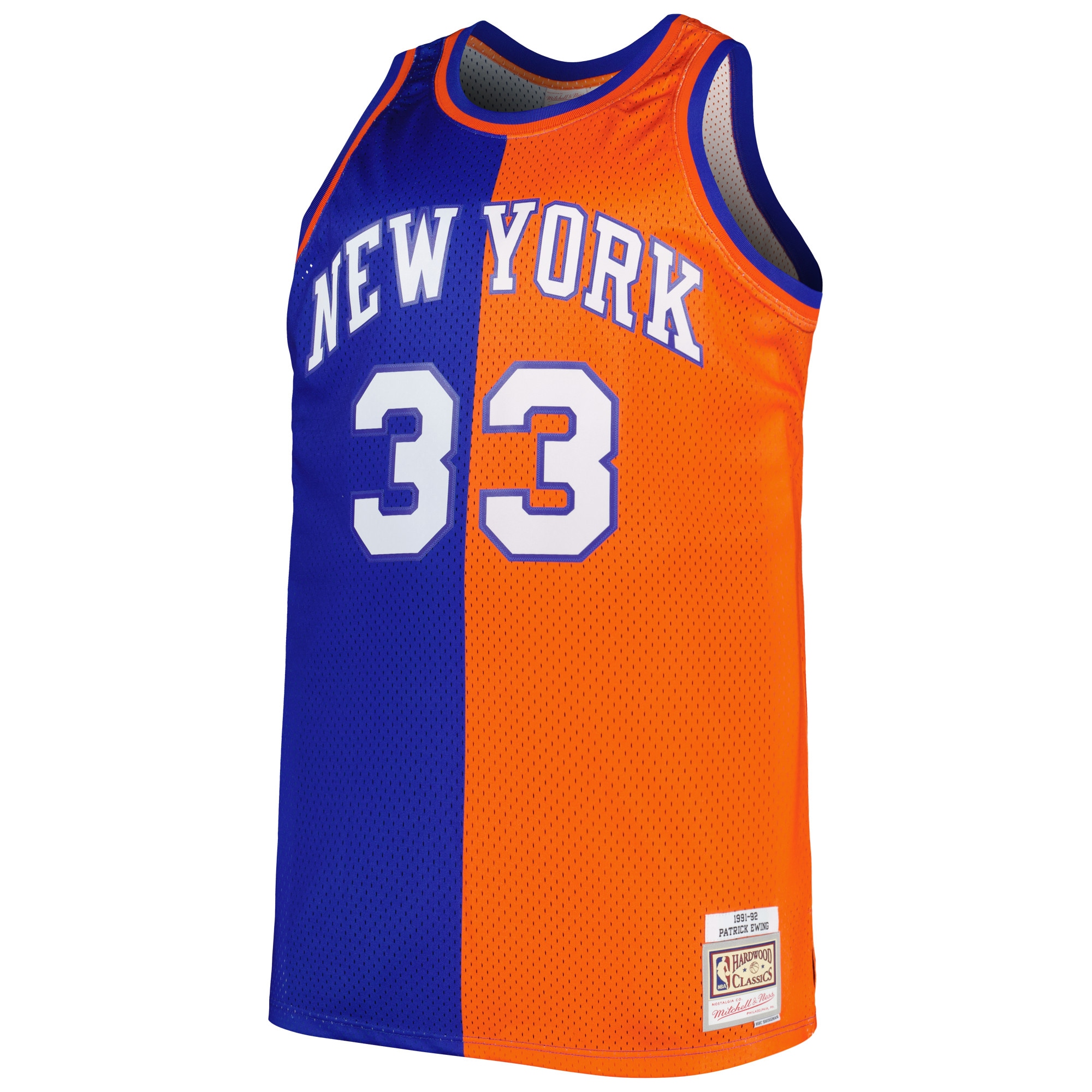 Patrick Ewing New York Knicks Mitchell & Ness Big & Tall Hardwood Classics 1991\/92 Split Swingman Jersey - Blue\/Orange