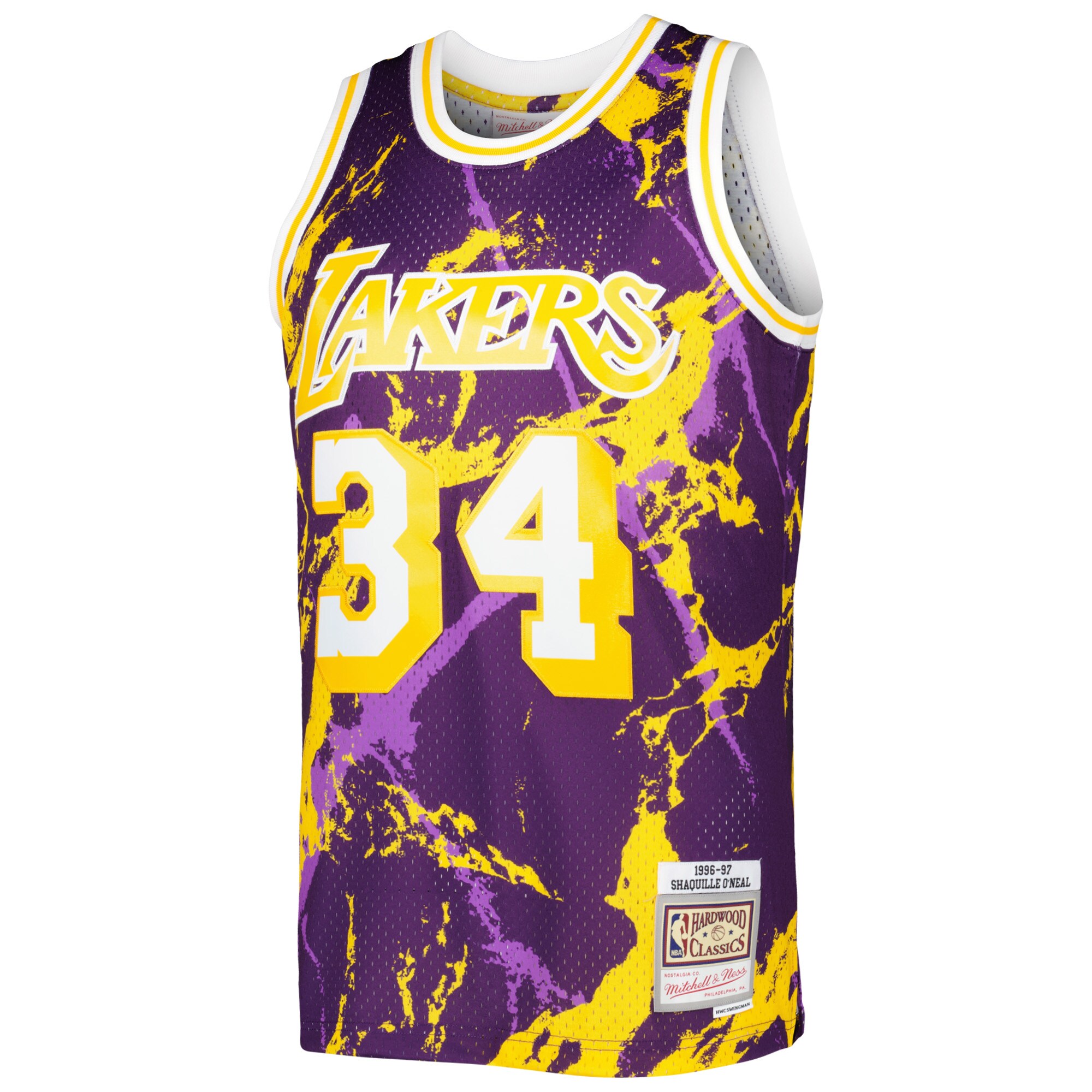 Shaquille O'Neal Los Angeles Lakers Mitchell & Ness 1996\/97 Hardwood Classics Marble Swingman Jersey - Purple