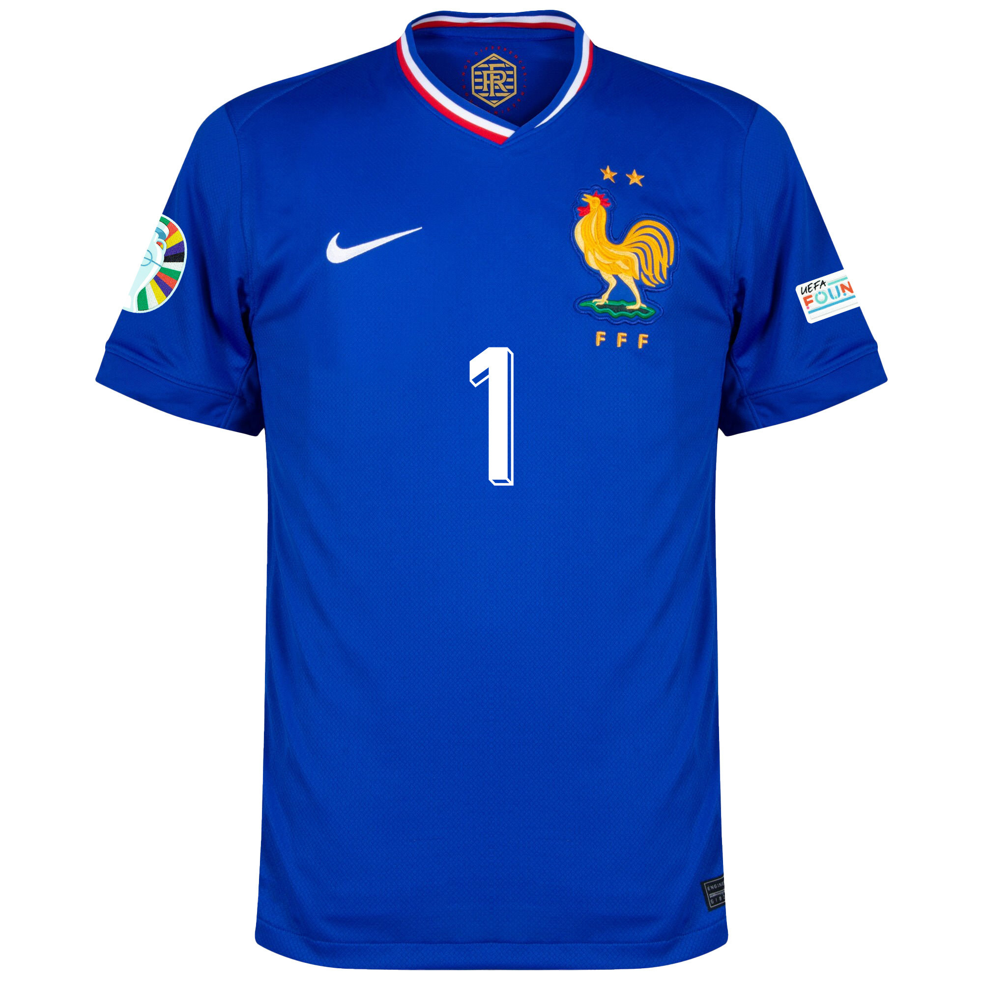 Brice Samba 1 France National Team 2024/25 Home Jersey - Euro UEFA Patch - Men, Blue