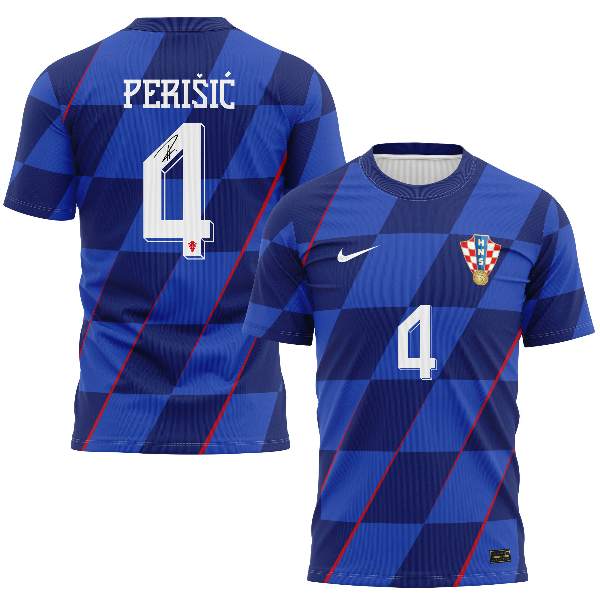 Ivan Perišić 4 Signed Croatia National Team 2024/25 Away Kits AOP T-shirt Autographed - Navy