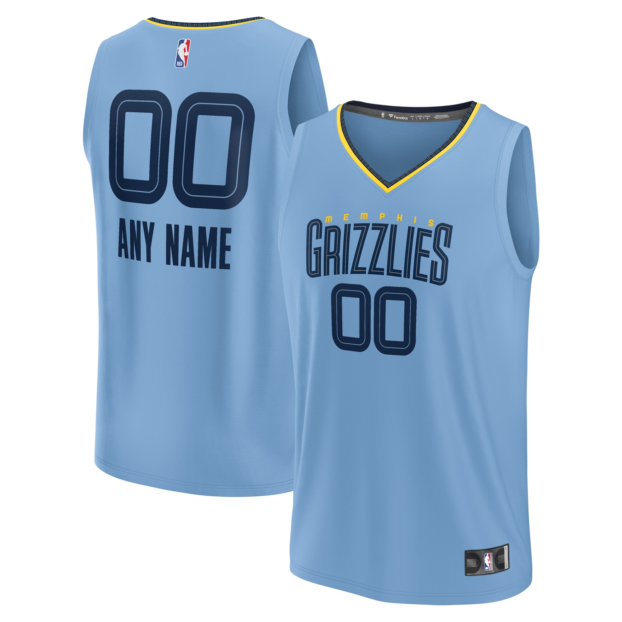 Memphis Grizzlies Fanatics Youth Fast Break Replica Custom Jersey - Statement Edition - Light Blue